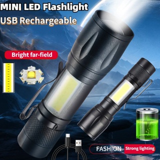 ไฟฉายขนาดเล็กแบบพกพา USB ชาร์จไฟฉายกลางแจ้ง Retractable T6 LED กันน้ำ Camping Hiking โคมไฟ Aube