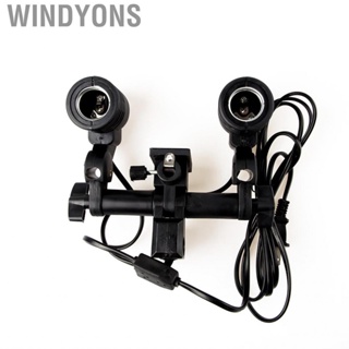 Windyons Double Head Photography Studio E27 Socket Bulb Holder Flash Umbrella Bracket 110V‑220V