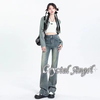 Crystal กางเกงขายาว กางเกงยีสน์ผู้หญิง ทรงหลวม ๆ ตรง Retro Hip Hop Pants 2023 NEW Style WNK23906EX 37Z230911