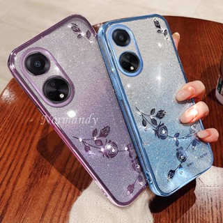 พร้อมส่ง ใหม่ เคสโทรศัพท์มือถือนิ่ม กันกระแทก ป้องกันกล้อง ลายดอกกุหลาบ กลิตเตอร์ ไล่โทนสี แฟชั่น สําหรับ OPPO A38 A58 NFC 4G 2023 A38