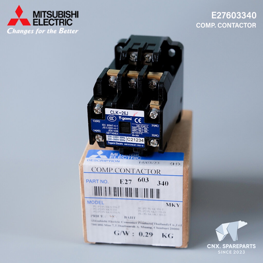 E27603340 (CLK-26J) คอมเพรสเซอร์คอนแท็คเตอร์ แมกเนติกส์แอร์ Mitisubishi Electric อะไหล่แอร์ ของแท้ศู
