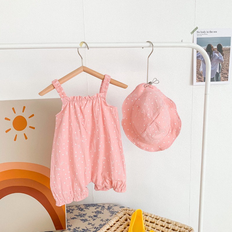 ชุดจั๊มสูทรอมเปอร์ แขนกุด ผ้าฝ้าย ลายดอกไม้ และหมวก แฟชั่นฤดูร้อน สําหรับเด็กผู้ชาย และเด็กผู้หญิง อายุ 0-2 ปี - รูปที่ 7