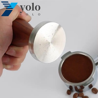 Yolo ค้อนกดผงกาแฟเอสเพรสโซ่ ด้ามจับไม้ สีดํา 51 มม. 53 มม. 58 มม. ฐานแบน อะลูมิเนียม สําหรับบาริสต้า