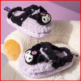 Ere1 Sanrio Kuromi Hello Kitty รองเท้าสลิปเปอร์ ผ้ากํามะหยี่ขนนิ่ม ลายการ์ตูนน่ารัก กันลื่น เหมาะกับหน้าหนาว สําหรับเด็ก และผู้ใหญ่