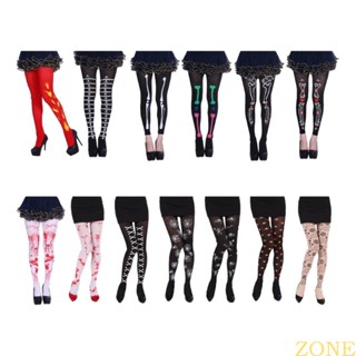Zon ถุงน่องเลกกิ้ง ความยาวเต็มตัว เอวสูง สไตล์ฮาโลวีน สําหรับผู้หญิง