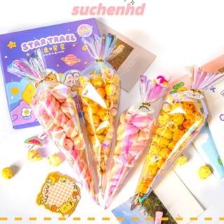 Suchenhd ถุงกระดาษแก้ว ใส่ขนมหวาน ทรงสามเหลี่ยม สีรุ้ง 50 ชิ้น พร้อมสายผูก หลายขนาด สําหรับใส่ของขวัญ