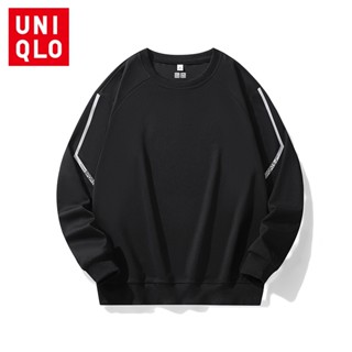 Uniqlo เสื้อกันหนาว คอกลม แขนยาว ลายทาง สําหรับผู้ชาย