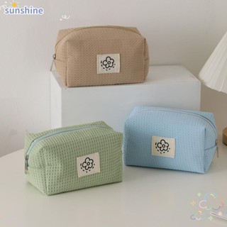 Ssunshine กระเป๋าเครื่องสําอาง กระเป๋าใส่เหรียญ ลายสก๊อต วาฟเฟิล มีซิป ความจุขนาดใหญ่ แบบพกพา สําหรับผู้หญิง