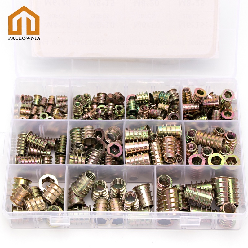 200 ชิ้น/กล่องสังกะสี-โลหะผสม Hex ไดรฟ์หัว Nut ชุด M4 M5 M6 M8 M10 ไม้เฟอร์นิเจอร์สังกะสีชุบถั่ว Ass