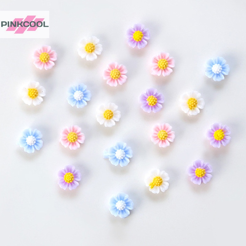 Pinkcool ขายดี ดอกเดซี่ 3D ขนาดเล็ก สําหรับตกแต่งเล็บ Diy 50 ชิ้น