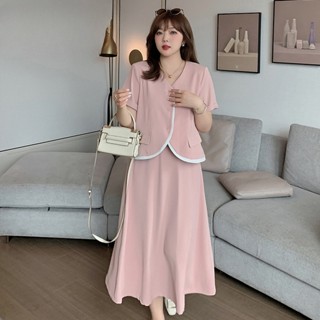 ชุดเสื้อเบลเซอร์ และกระโปรง ขนาดใหญ่ สําหรับผู้หญิง XL-4XL 23PS953