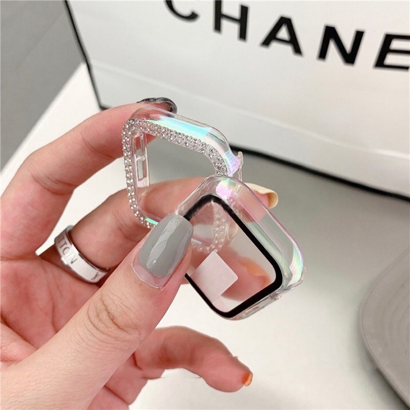 กระจกวิบวับ พร้อมฝาครอบ สําหรับ Apple Watch Case 49 มม. 45 มม. 41 มม. 40 44 มม. กันชนเพชร และตัวป้องกันหน้าจอ iwatch Series 9 Ultra2 8 7 6 5 SE 4 3 42/38 มม.
