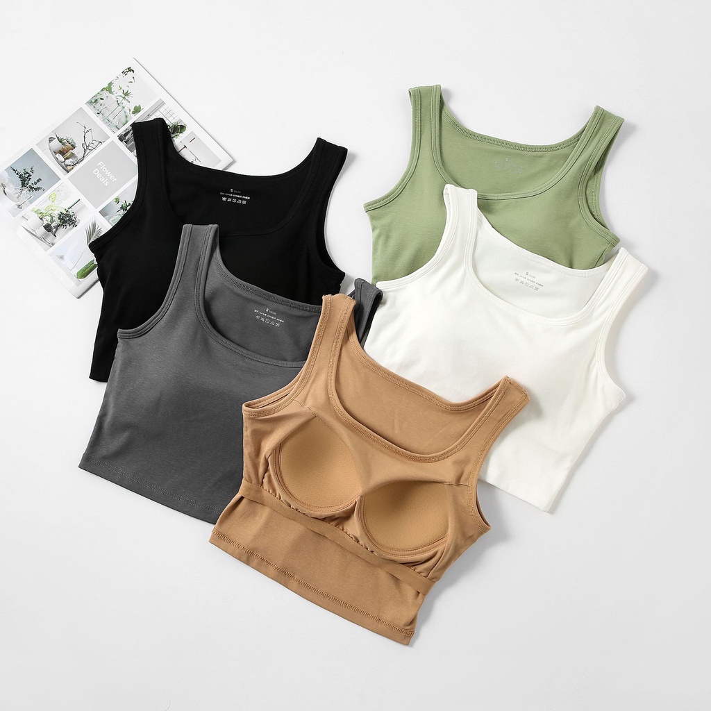 ใหม่ เสื้อชั้นในสตรี วันพีช เสื้อกล้าม พร้อมแผ่นอก คอสี่เหลี่ยม สลิงสั้น