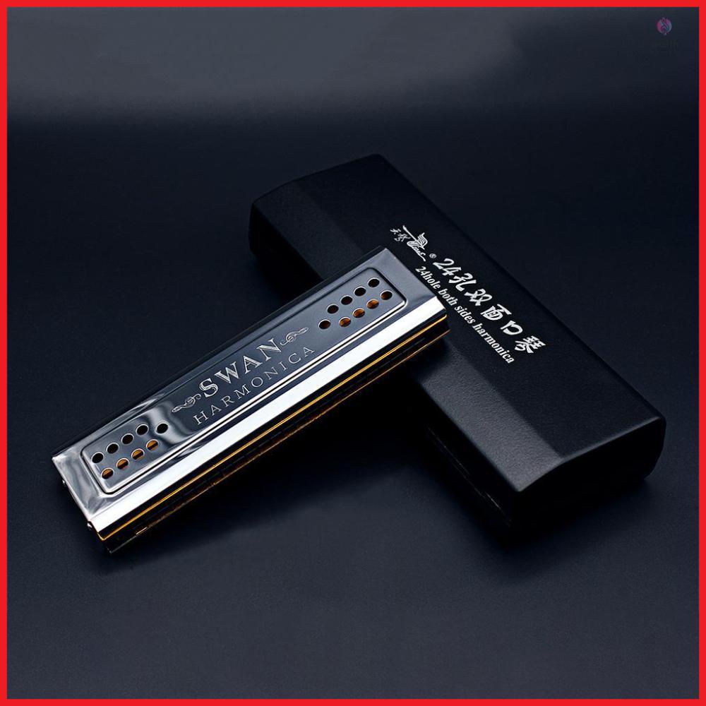 SWAN Tremolo Harmonica Mouth Organ Key of C&G 24 Double Holes Reed Wind Instrument