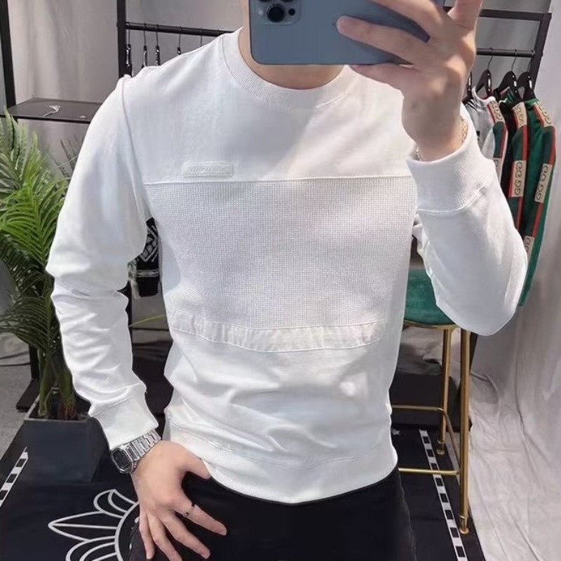 เสื้อกันหนาวแขนยาว คอกลม สีพื้น แบบเรียบง่าย แฟชั่นฤดูใบไม้ผลิ และฤดูใบไม้ร่วง สไตล์ยุโรป สําหรับผู้ชาย