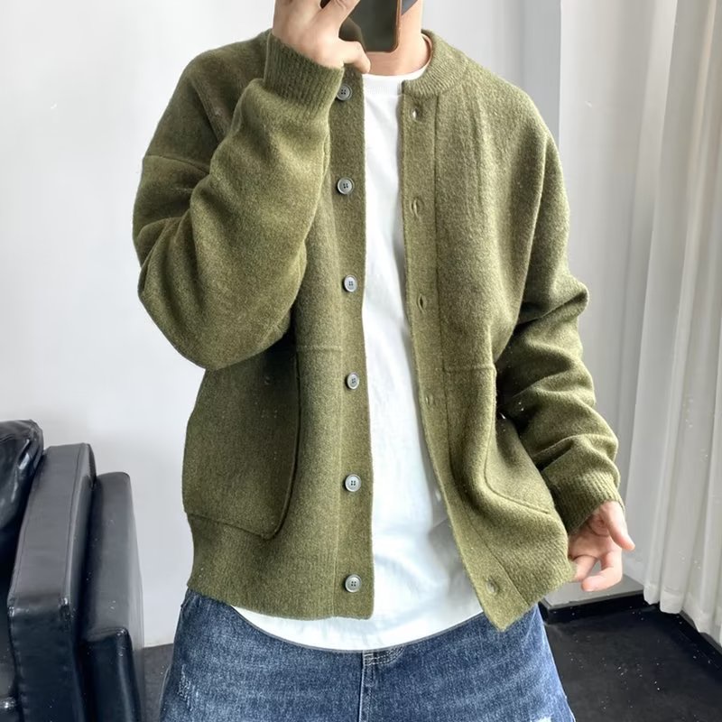 ฤดูใบไม้ร่วงฤดูหนาวเสื้อกันหนาวผู้ชายสไตล์เกาหลีแฟชั่นเยาวชนเสื้อถักทุกการแข่งขันสบายๆสีทึบสไตล์ขี้เกียจถักเสื้อคุณภาพสูงกวางตุ๊กตาเสื้อสเวตเตอร์ถัก ม @-