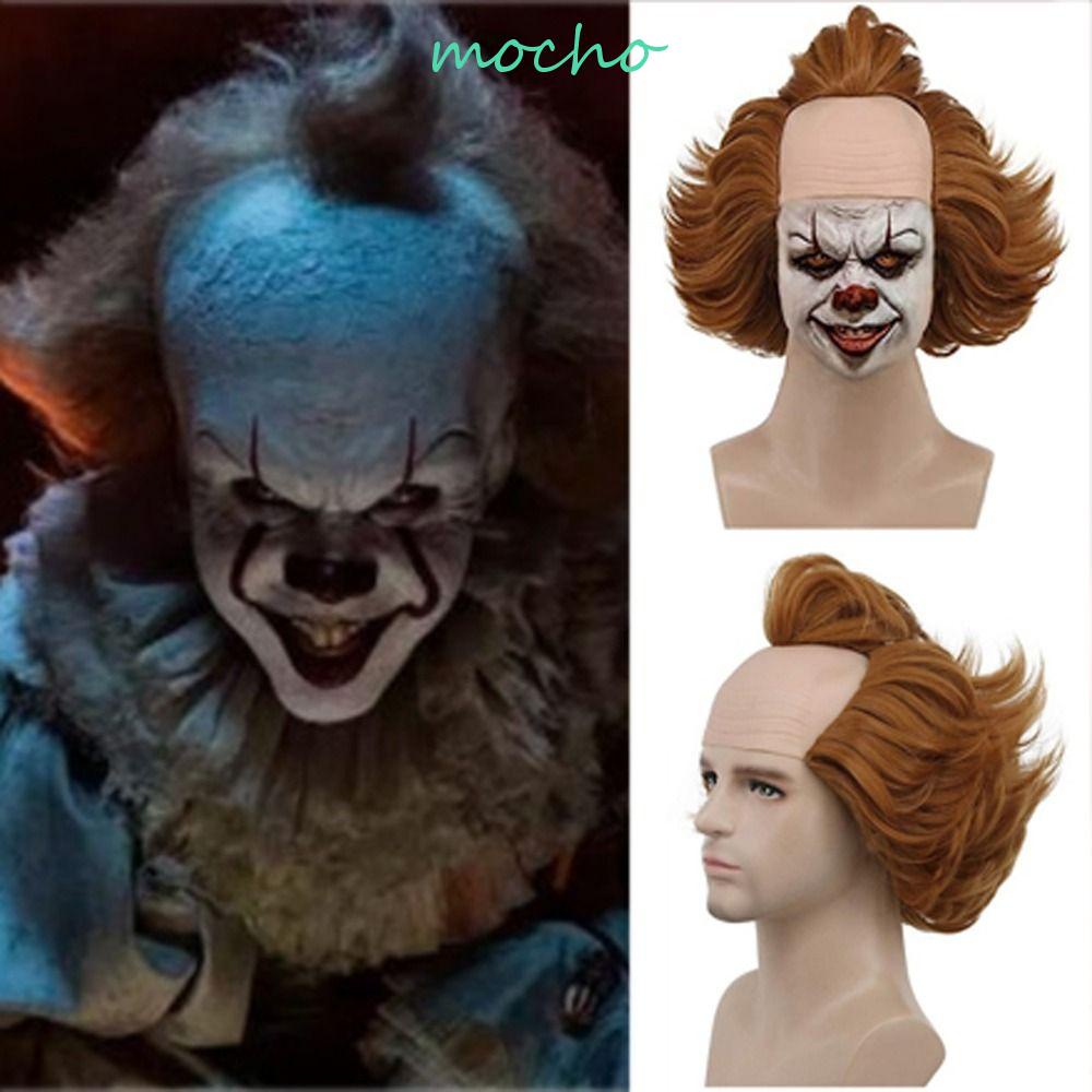 Mocho วิกผมคอสเพลย์ฮาโลวีน Stephen King's It Pennywise Curly Bald Wig, Fluffy Short Props Synthetic Clown Joker Wig