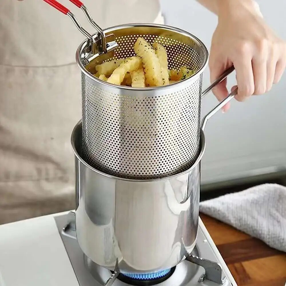 Kitchen Deep Frying Pot 304 Stainless Steel Kitchen Fryer With Strainer Tempura Fryer Pan Chicken Fr