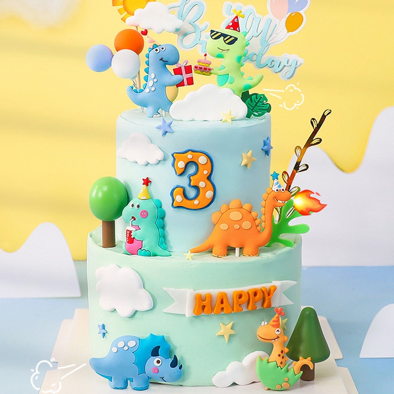 ใหม่การ์ตูนไดโนเสาร์เค้ก Topper Soft Clay เค้ก Topper ขนมสำหรับเด็ก Boy Birthday Party ตกแต่งเค้กตกแต่ง