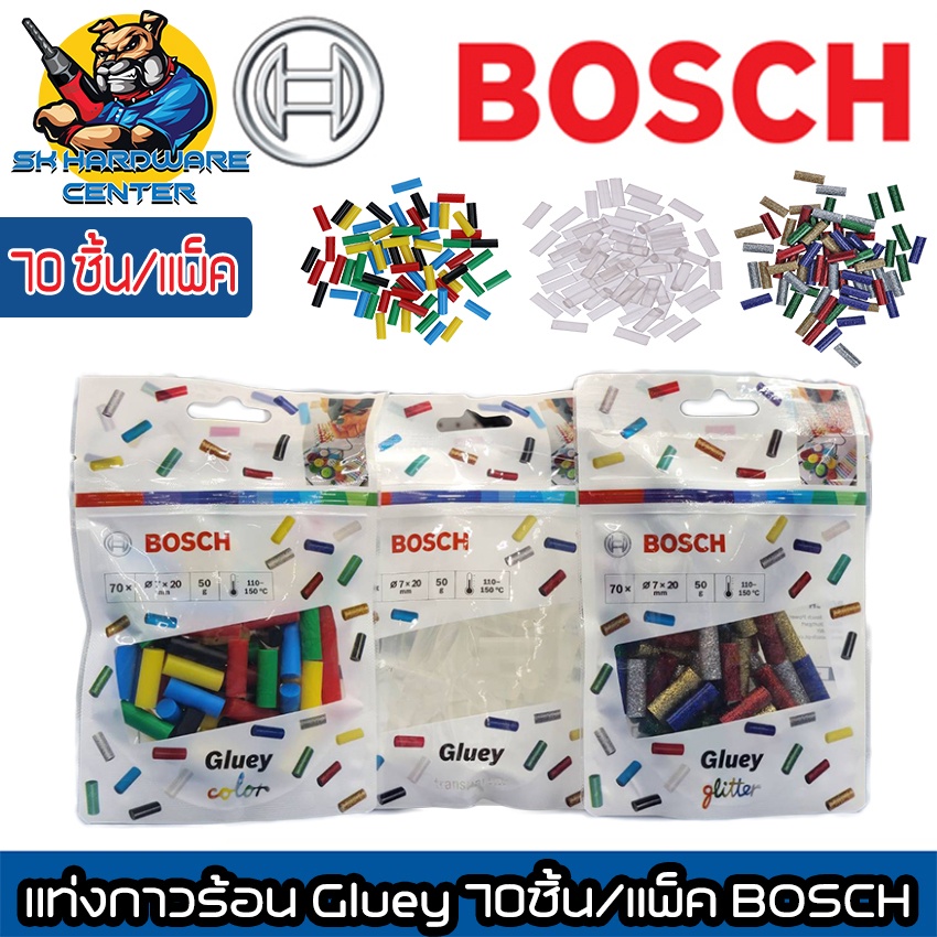 แท่งกาวร้อน Gluey มีหลากหลายสีให้เลือก 70ชิ้น/แพ็ค ยี่ห้อ BOSCH รุ่น Gluey Sticks