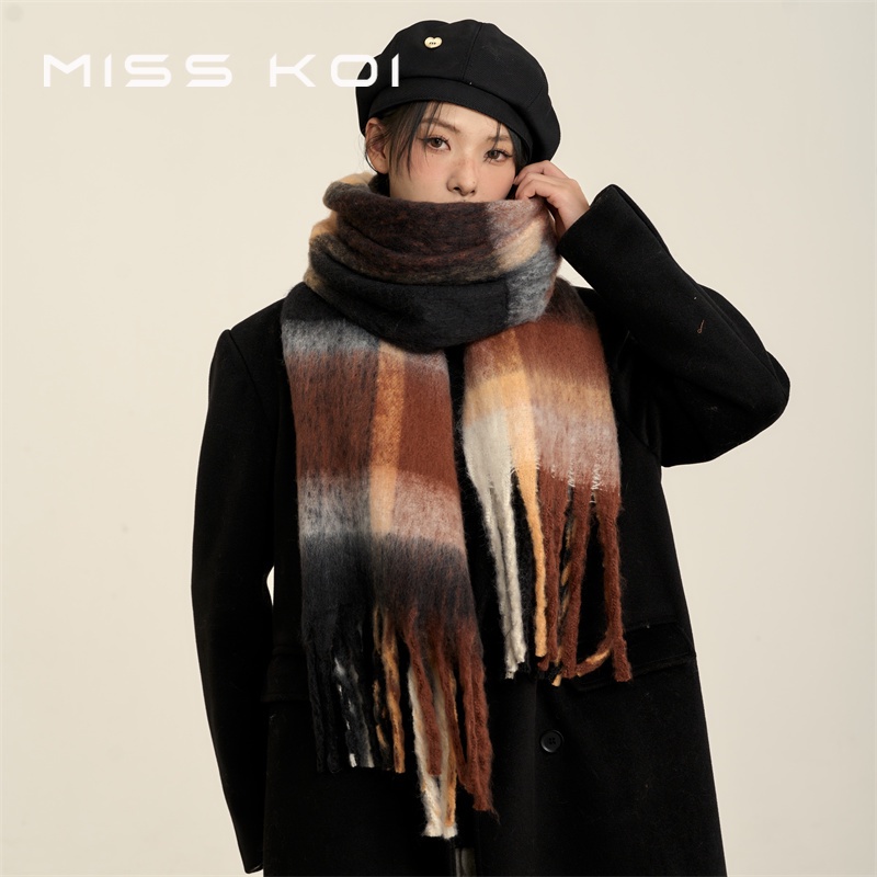 MISSKOI ผ้าพันคอและผ้าคลุมไหล่สไตล์เกาหลี ลายสวยพร้อมความอบอุ่น เหมาะสำหรับนักเรียนและฤดูหนาว - รูปที่ 5