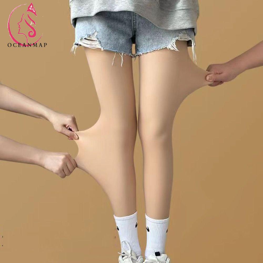 Oceanmap ถุงเท้าขาเปล่า, สีทึบ สีนู้ด ถุงน่อง เอวสูง, กางเกงสกินนี่ แบบบาง ถุงน่องหน้าท้อง ถุงน่องความร้อน ฤดูหนาว