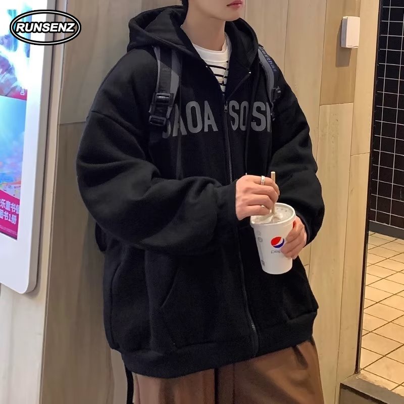 เสื้อกันหนาวลําลอง มีฮู้ด ทรงหลวม แต่งซิป ขนาดใหญ่ เหมาะกับฤดูหนาว สําหรับผู้ชาย และผู้หญิง ไซซ์ M - 8XL
