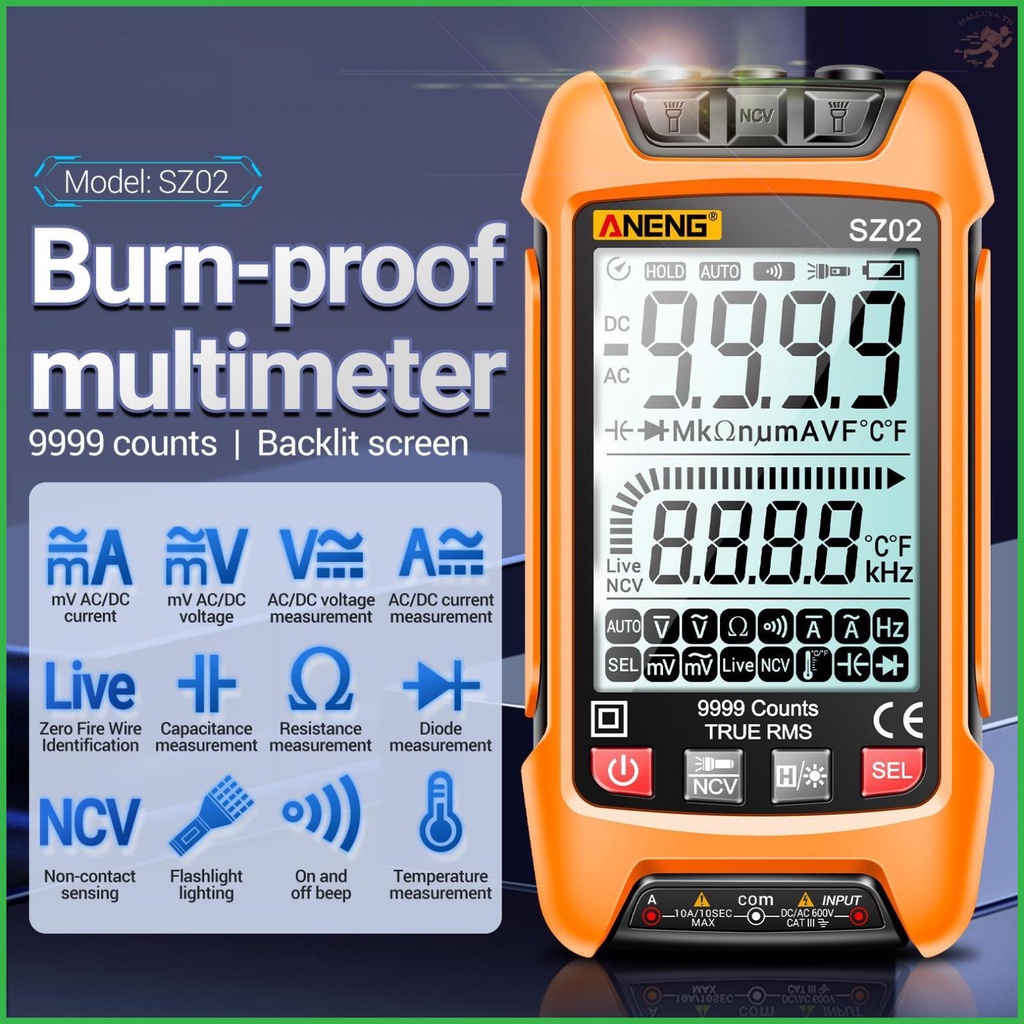 ANENG SZ02 Smart Digital Multimeter Auto Range 9999 Counts NCV Universal Meter Handheld Multifunctio