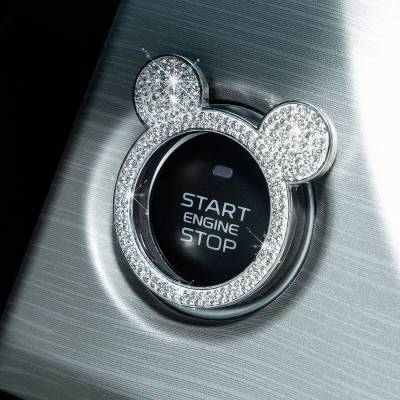 One-Click Start Decorative Sticker Car Rhinestone Car Logo Interior Modification Ignition Switch Button Protection Cover Women's Universal T1jH