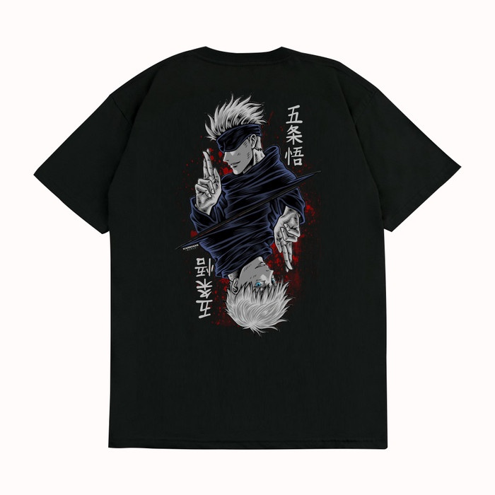 เสื้อยืดพิมพ์ลาย Anime JUJUTSU KAISEN GOJO SATORU V1 Kaos Anime - Karimake - V1 HITAM S-5XL