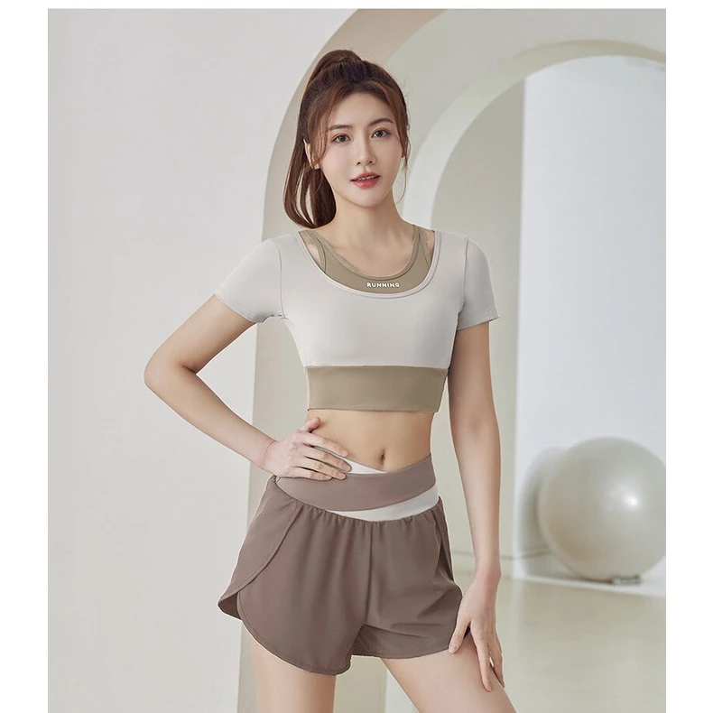 กางเกงออกกำลังกายขาสั้น YOGA-058 เอวสูงทูโทน มีซับในและกระเป๋า thumbnail 4