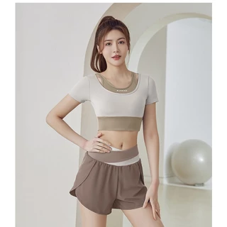 **เพิ่มสีใหม่**(YOGA-058) กางเกงออกกำลังกายขาสั้น กางเกงวิ่ง เอวสูงทูโทน มีซับใน มีกระเป๋าซ่อน