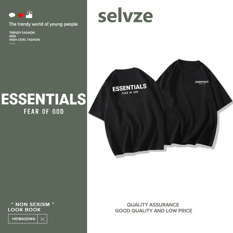 SELVZE（จัดส่งตลอด 24 ชั่วโมง）fear of god essentials print T-shirt，แฟชั่นที่เรียบง่ายตัวอักษรพิมพ์เสื้อยืดแขนสั้น T0238