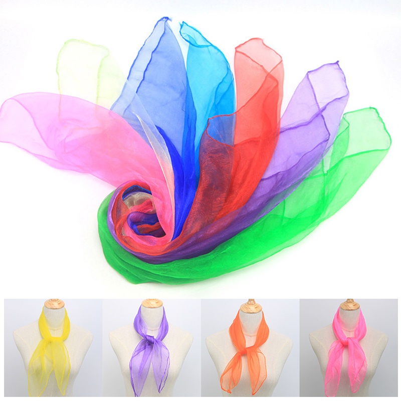 ผ้าพันคอ ผ้าเรยอน ทรงสี่เหลี่ยม ขนาดเล็ก 60 ซม. สีแดง สีเหลือง สีม่วง สีเขียว สําหรับผู้หญิง