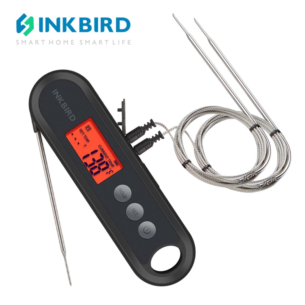 Inkbird IHT-2XP เครื่องวัดอุณหภูมิอาหารดิจิทัล LCD พร้อมโพรบ 2 ชิ้น สําหรับย่างอาหาร