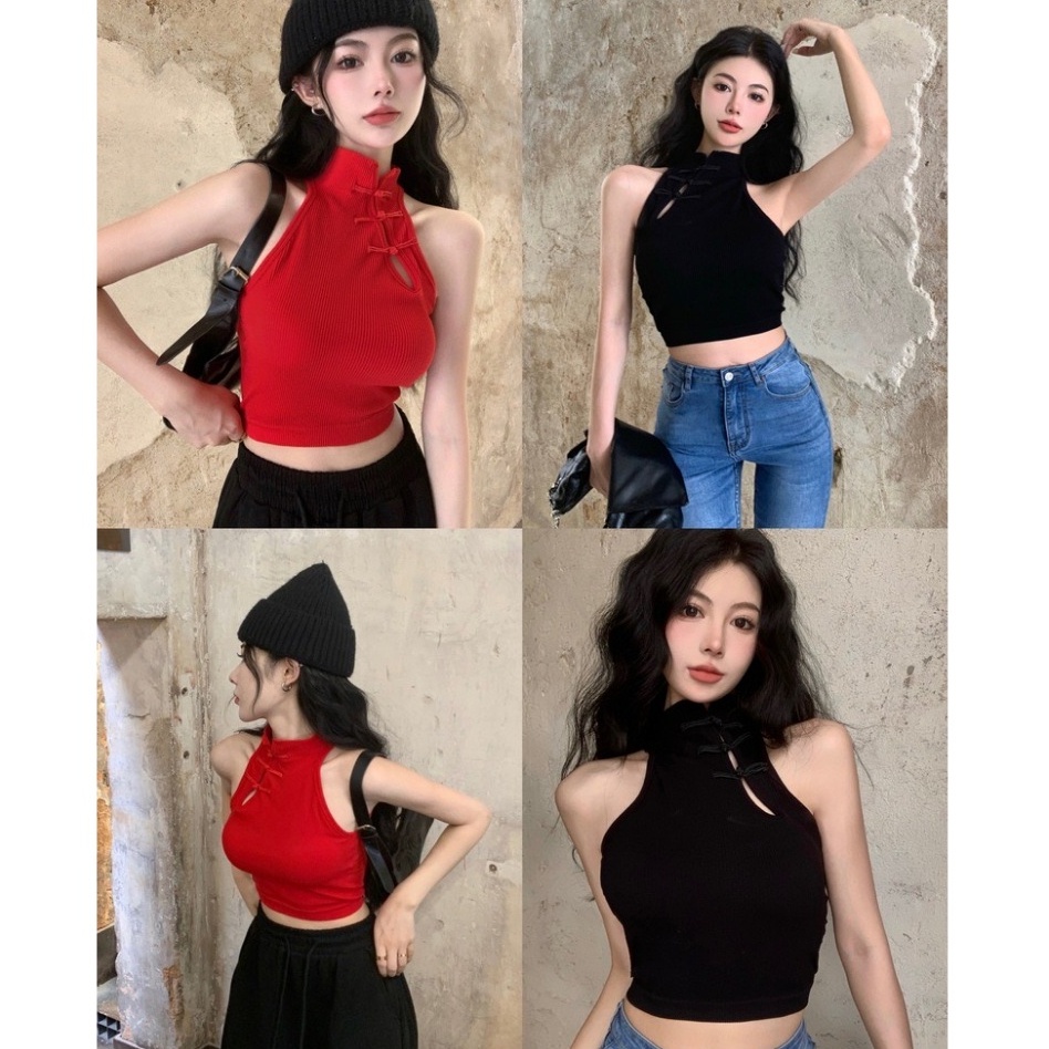 CNY เสื้อคอเต่า Cheongsam Halter Crop Top Bralette Top