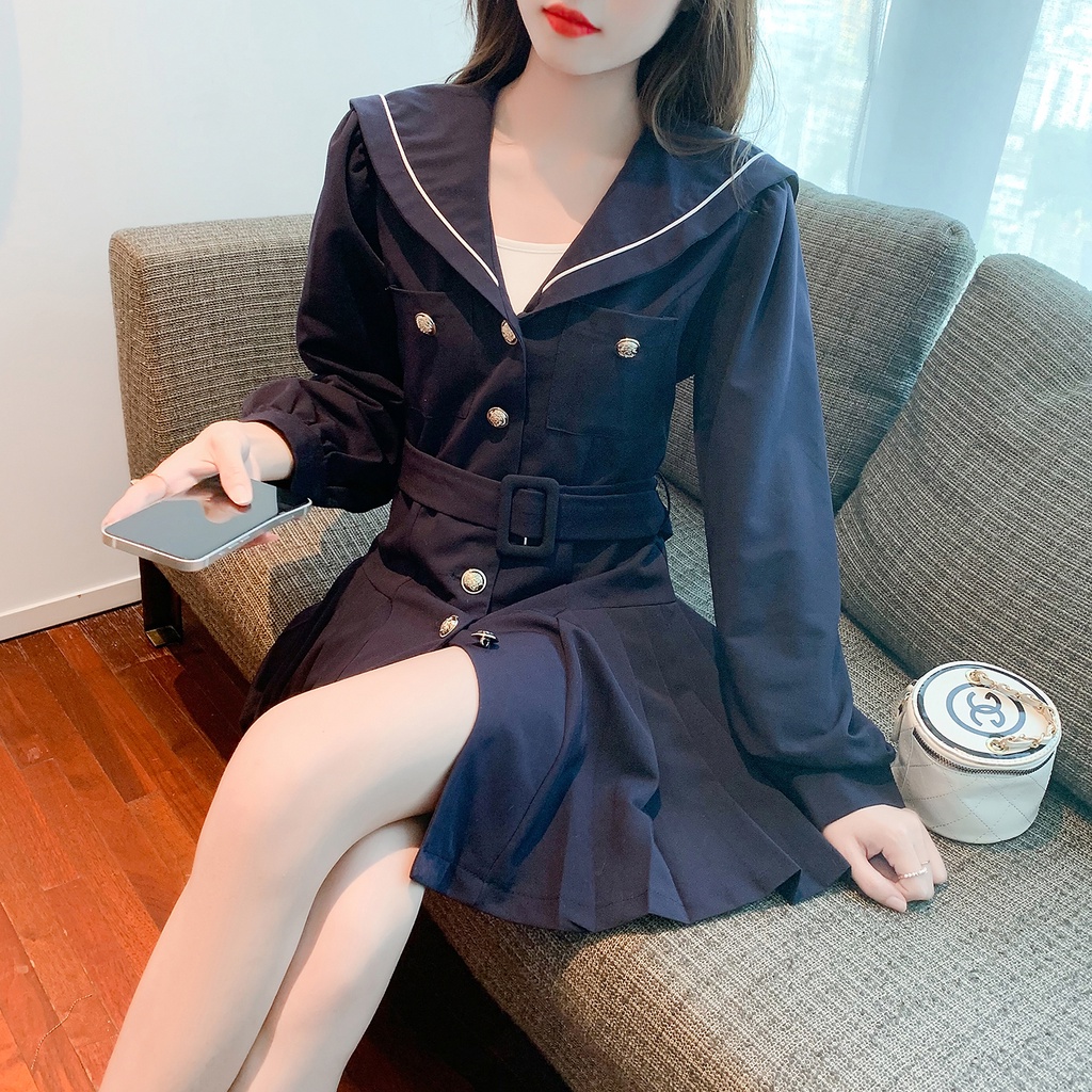เบลเซอร์สีกรมท่า 2023 อารมณ์ฝรั่งเศสเอวแคบ Slimmer ดูสีกรมท่าชุดสูทผู้หญิง