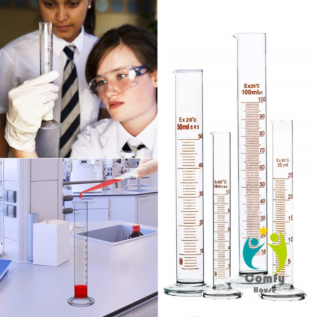 Comfy กระบอกตวง การตวงปริมาตร ชนิดแก้ว ขนาด 5ml 10ml 25ml 50ml 100ml Glass measuring cylinder