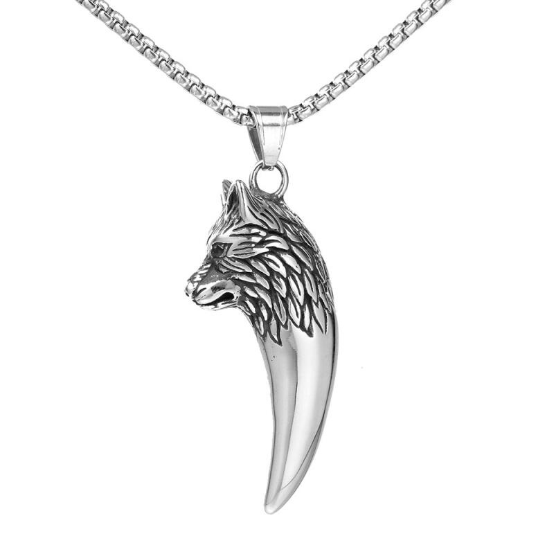 เครื่องประดับ สร้อยคอ จี้รูปฟันหมาป่า สไตล์ฮิปฮอป พังก์ วินเทจ แฟชั่นสําหรับผู้ชาย