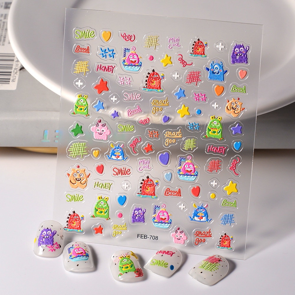สติกเกอร์ ลายมอนสเตอร์ สามมิติ 5D กันน้ํา สําหรับตกแต่งเล็บ DIY