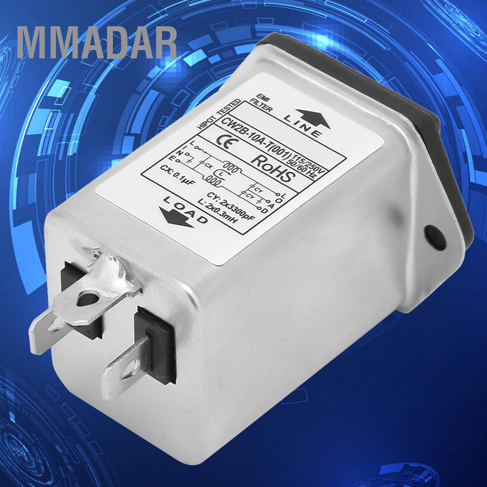 MMADAR CW2B-10A T (001) EMI Power Filter พร้อมฟิวส์ซ็อกเก็ต 2-in 1 Single Safety 125/250v