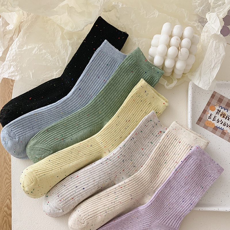 🌈พร้อมส่งจากไทย🧦ถุงเท้านักเรียนลายจุดสไตล์ญี่ปุ่นน่ารัก ถุงเท้ายาวถึงกลางน่องของผู้หญิง