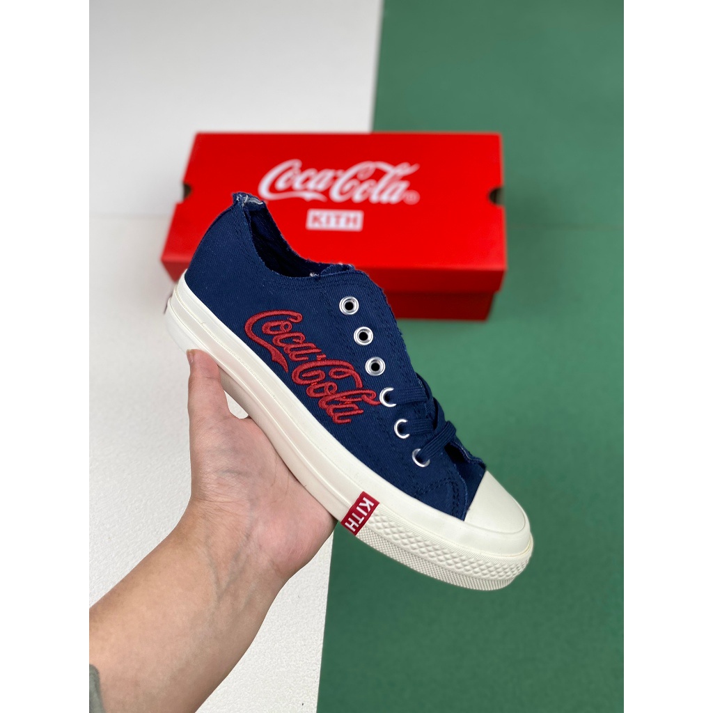 Genuine Kith x Coca-Cola x Converse Chuck 70 Low  สามพรรคร่วมแก๊งต่ำ สวมรองเท้าผ้าใบแฟชั่นกันลื่น01-04damping free shipp