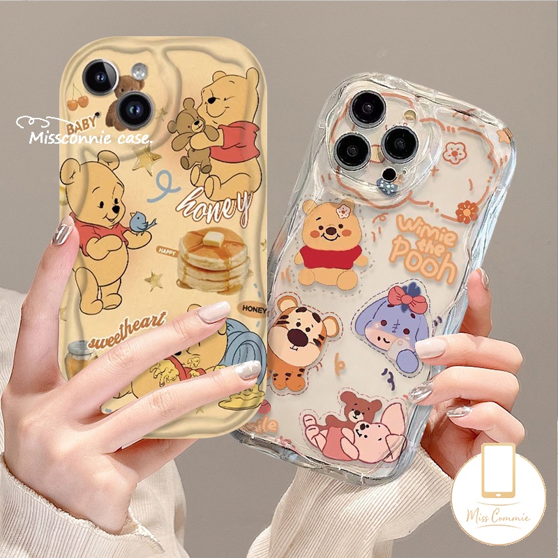 3d Wavy Curved Edge Soft Case สําหรับ Realme C63 C51S C53 C25Y C15 C51 11 5i 5s 8i 7 6i 5 C12 C21Y C25s C55 C3 C35 C11 C31 C20 วินนี่เดอะพูห์ C20 C31 C32 ของเล่น ผ้าคลุมหมีพูห์