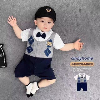 ชุดบอดี้สูทรอมเปอร์ แขนสั้น ผ้าฝ้าย ลายการ์ตูนหมี สไตล์เกาหล…