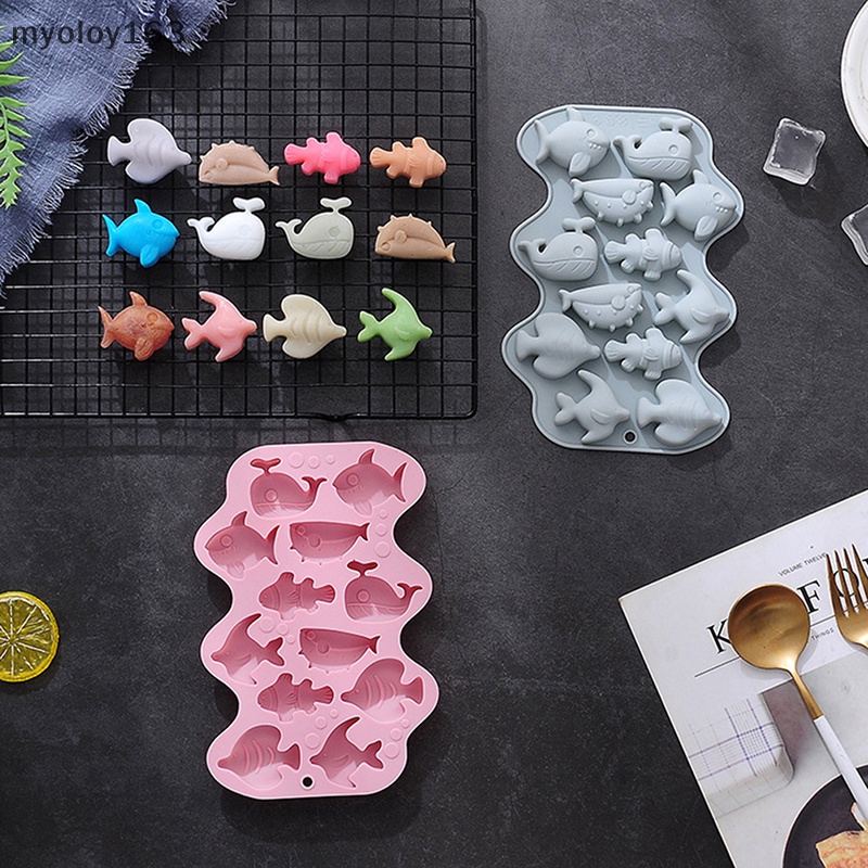 Myoloy 12 Cavity 3D Marine ปลาซิลิโคนช็อกโกแลตแม่พิมพ์ผสมสัตว์ Candy บิสกิต Jelly ทําเค้กตกแต่งเบเกอรี่เครื่องมือ DIY TH