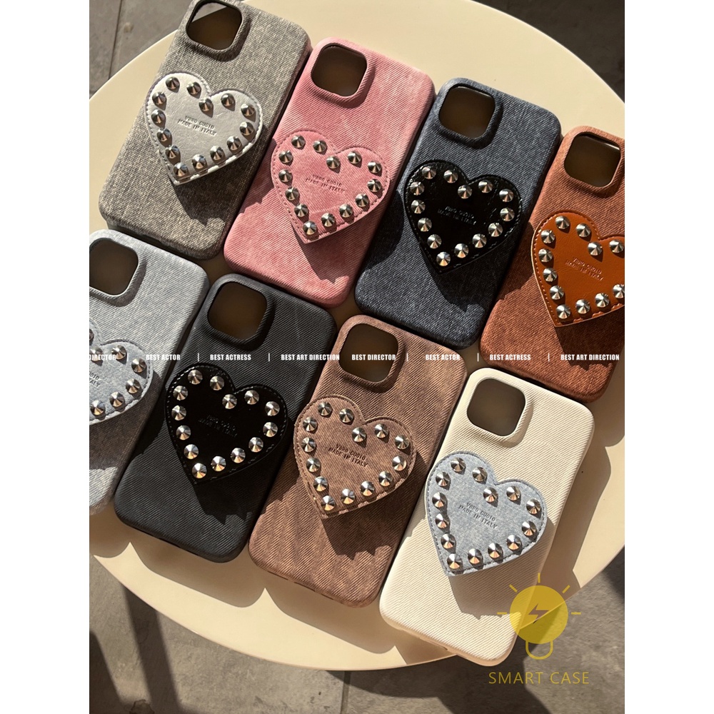 For เคสไอโฟน 11 [Denim Jean Pop Grip Diamond] เคส Phone Case For iPhone 15 Pro Max 14 Pro Max 13 12 11 For เคสไอโฟน11 Ins Korean Style Retro Classic Couple Shockproof Protective TPU Cover Shell