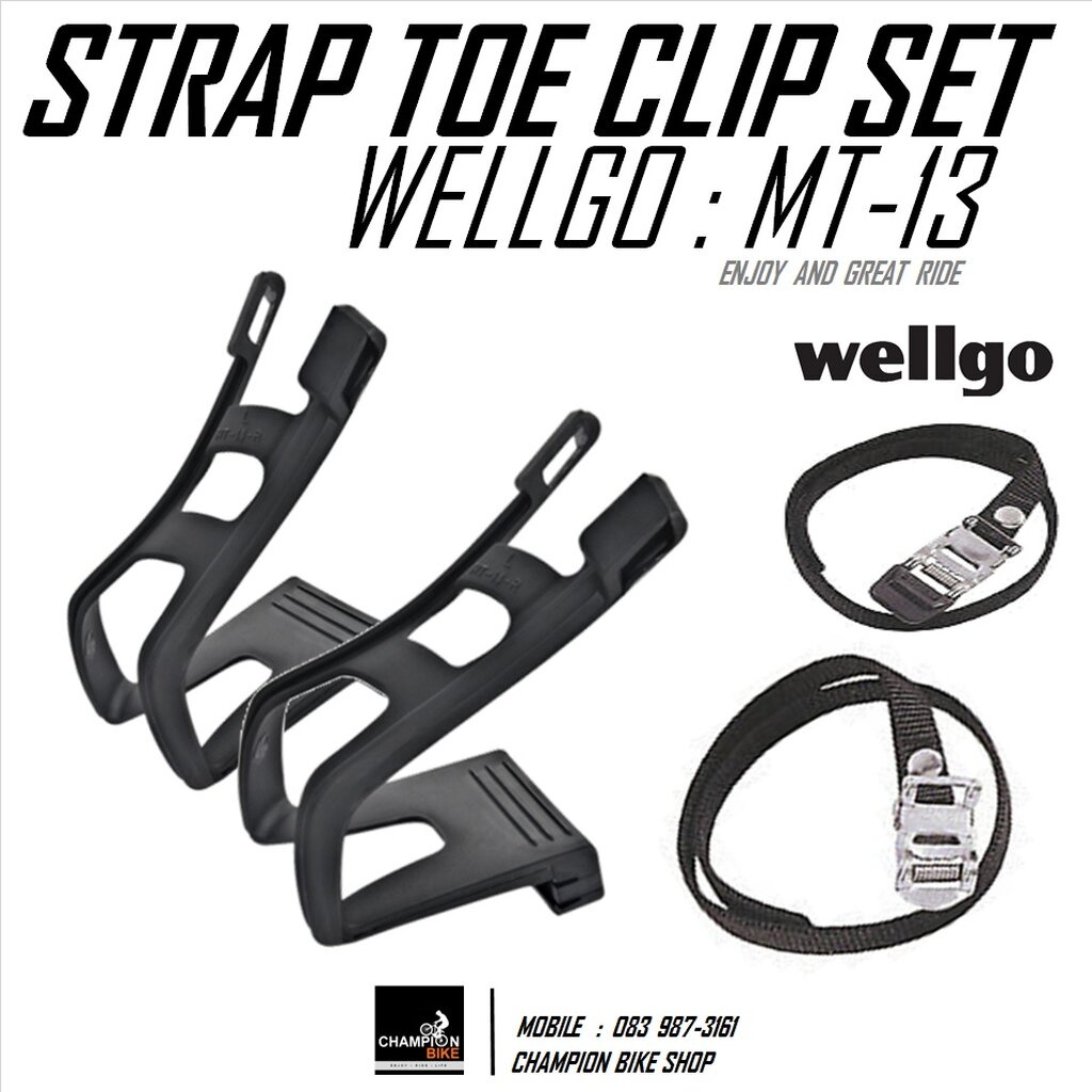 ตะกร้อบันไดจักรยาน พร้อมสายรัด สีดำ WELLGO : MT-13 TOE CAGE CLIP & STRAP SET FOR PEDAL
