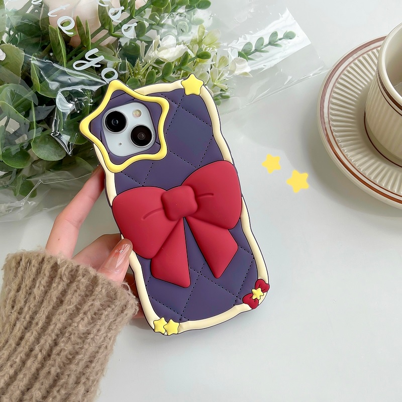 เคสโทรศัพท์มือถือ ซิลิโคน ลายดาวห้าแฉก โบว์ สีแดง 3D สําหรับ iPhone 11 12 12Pro 12Promax 13 13Pro 13Promax 14 14Pro 14Promax 15 15Pro 15Promax 15Pro