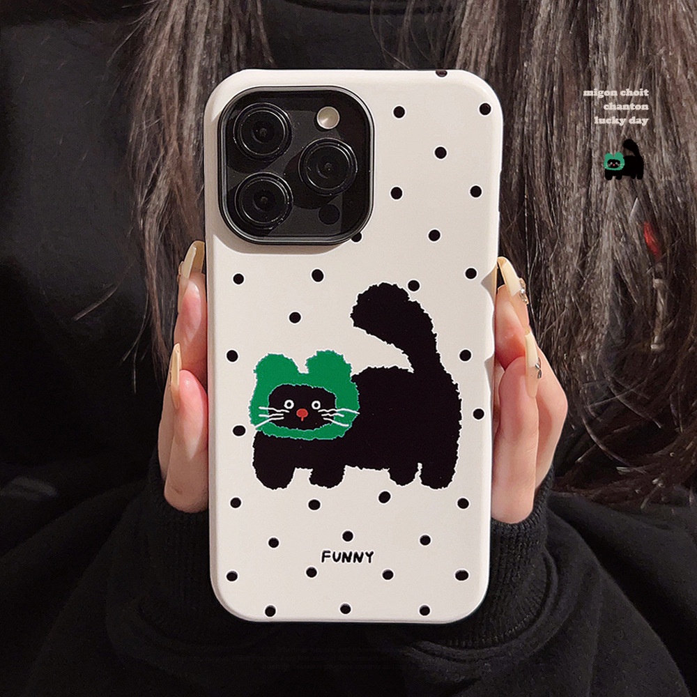 เคสโทรศัพท์มือถือ ซิลิโคน tpu แข็ง กันกระแทก ลายจุด สีขาว ดํา สําหรับ iphone 11 12 13 14 15 pro max plus